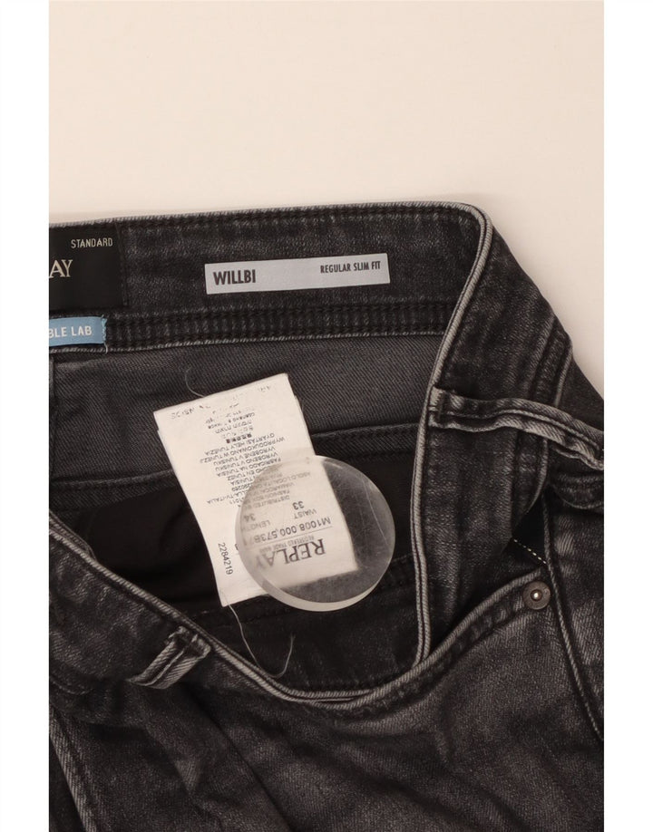 REPLAY Mens Willbi Regular Slim Jeans W33 L34 Grey Cotton