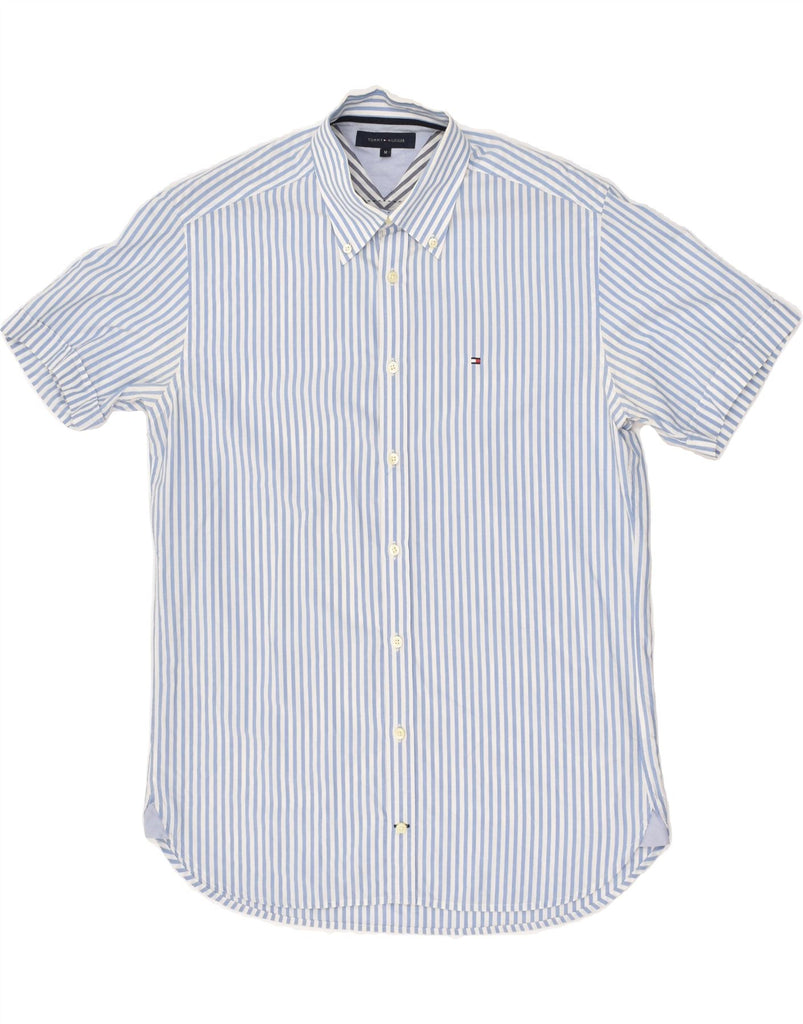 TOMMY HILFIGER Mens Short Sleeve Shirt Medium Blue Striped Cotton | Vintage Tommy Hilfiger | Thrift | Second-Hand Tommy Hilfiger | Used Clothing | Messina Hembry 