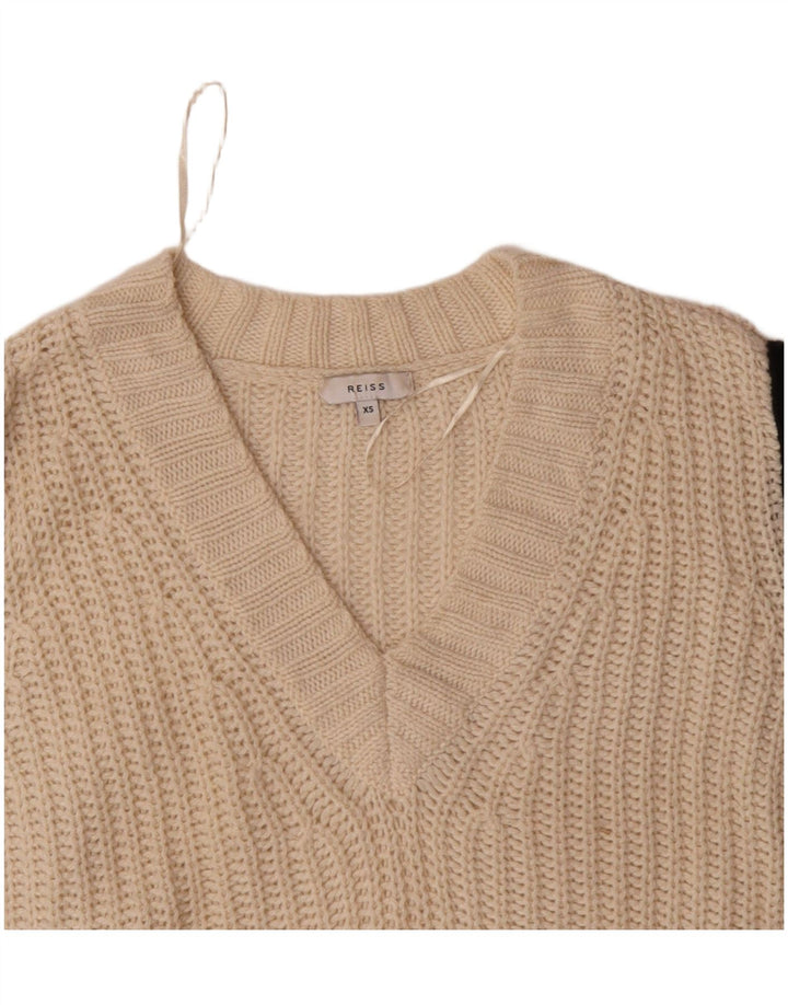 REISS Womens Oversized V-Neck Jumper Sweater UK 6 XS Beige Colourblock
