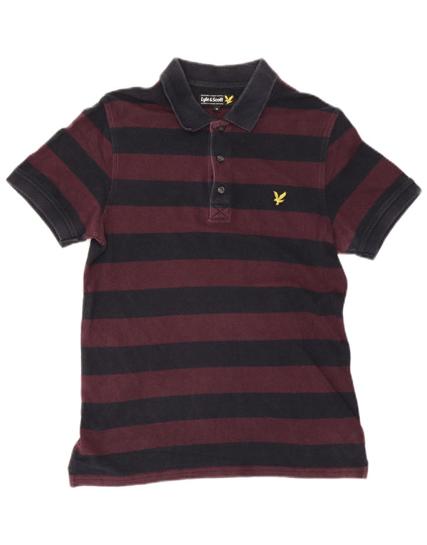 Lyle & Scott Mens Polo Shirt Medium Purple Striped Cotton
