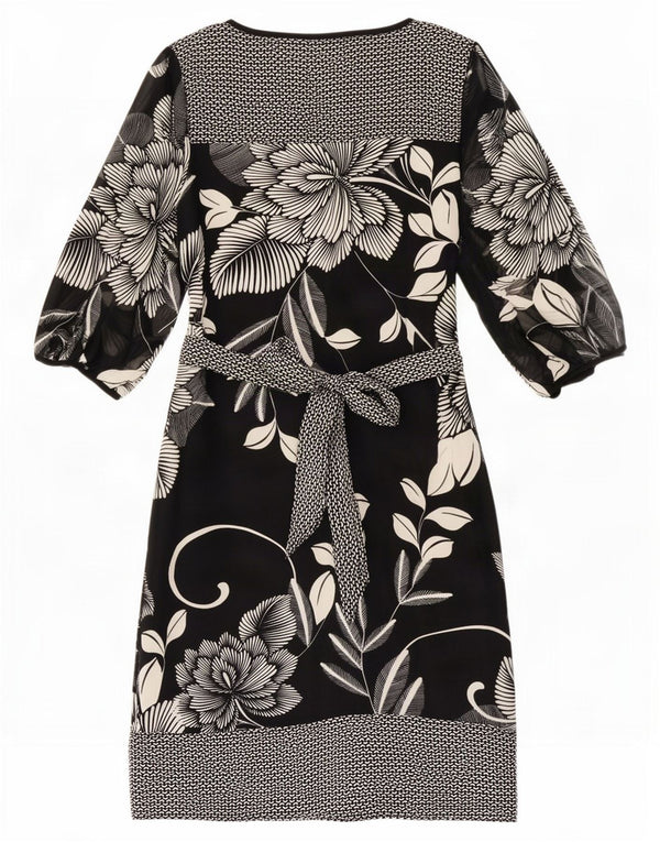Marks & Spencer Womens 3/4 Sleeve Sheath Dress UK 8 Small Black Floral