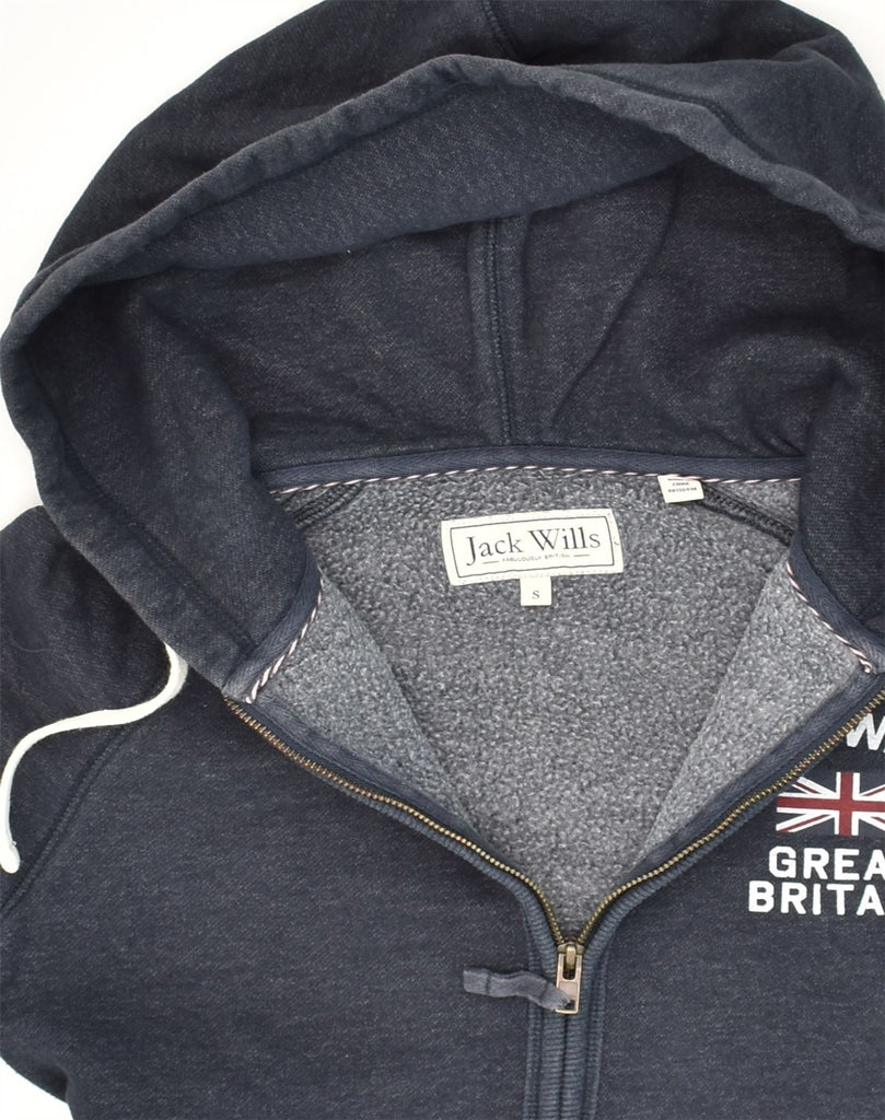 JACK WILLS Mens Graphic Zip Hoodie Sweater Small Navy Blue Cotton | Vintage Jack Wills | Thrift | Second-Hand Jack Wills | Used Clothing | Messina Hembry 