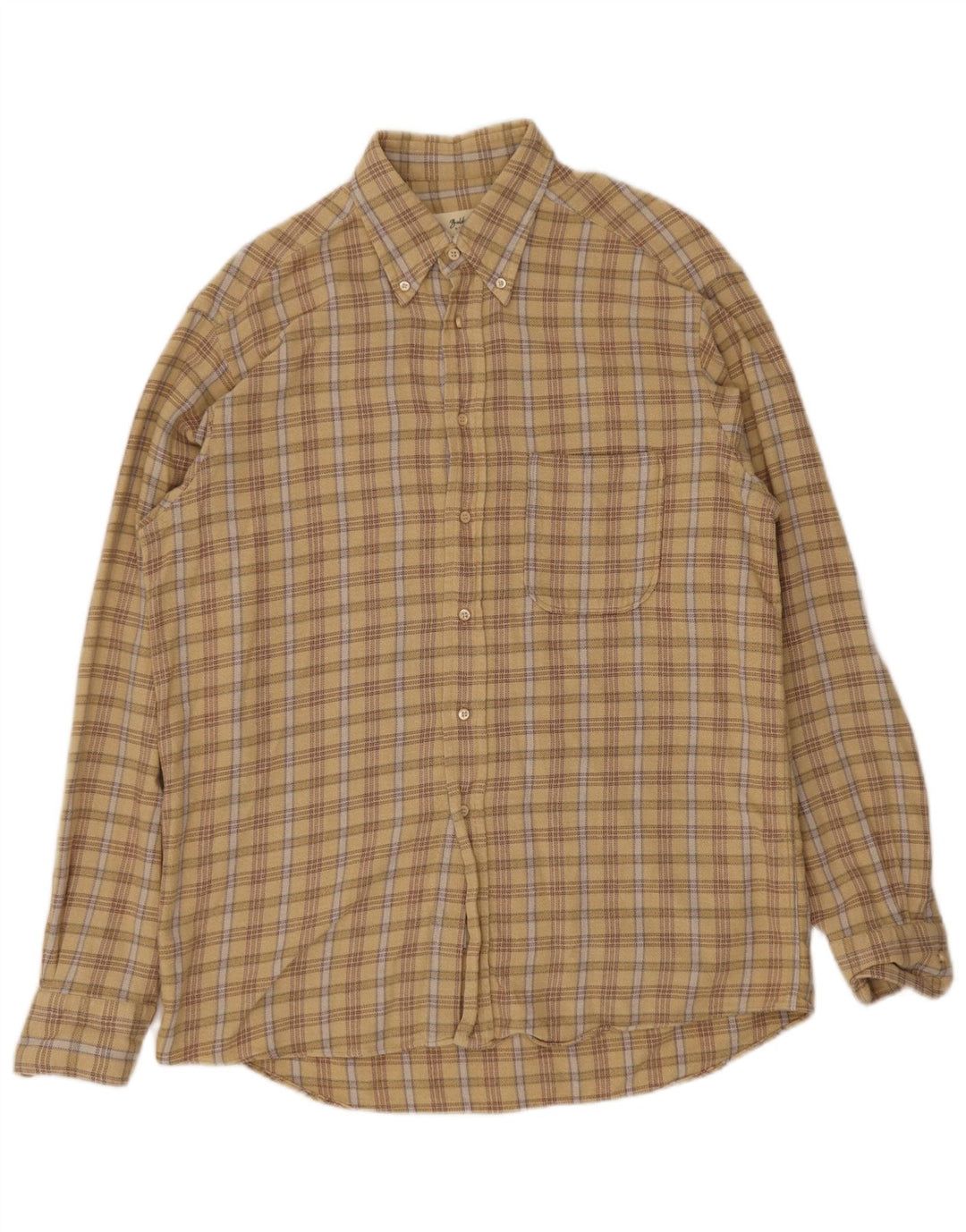Hugo Boss Mens Flannel Shirt Size 41 Large Beige Check
