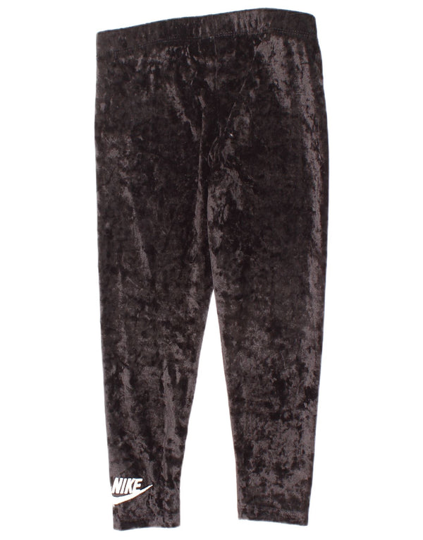 Nike Girls Graphic Velour Leggings 4-5 Years Small Black Polyester