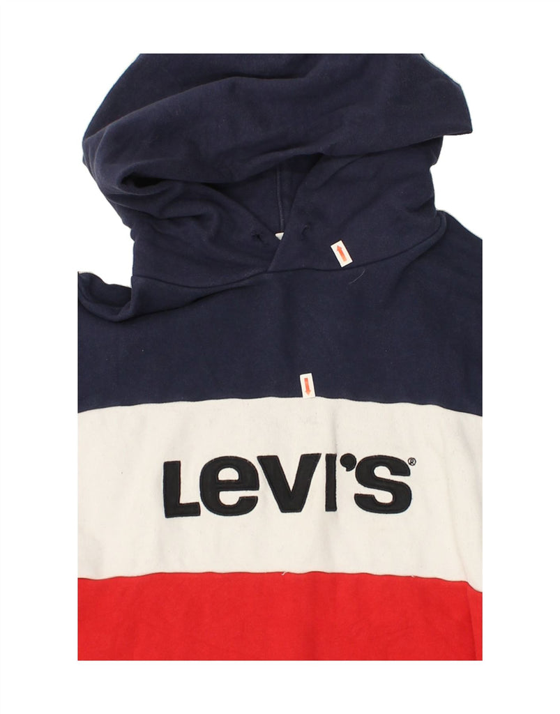 LEVI'S Womens Crop Graphic Hoodie Jumper UK 10 Small Red Colourblock | Vintage Levi's | Thrift | Second-Hand Levi's | Used Clothing | Messina Hembry 