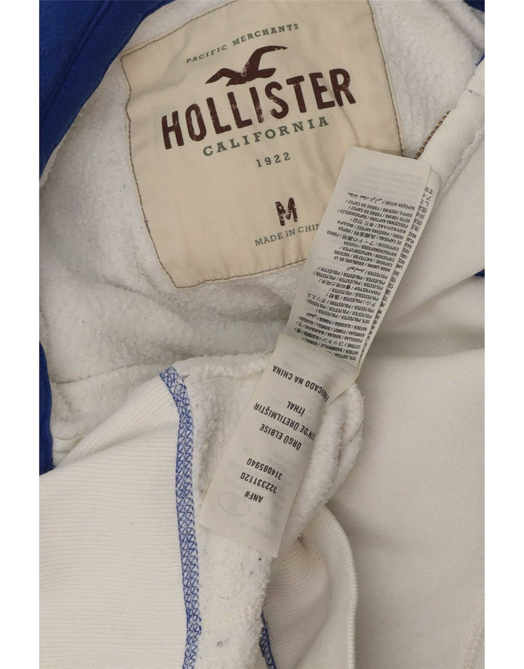 Hollister Mens Graphic Zip Hoodie Sweater Medium White Cotton