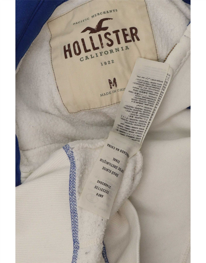 Hollister Mens Graphic Zip Hoodie Sweater Medium White Cotton