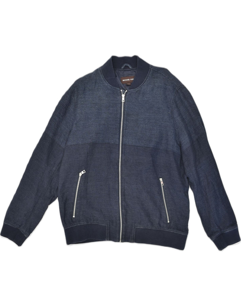 MICHAEL KORS Mens Bomber Jacket UK 44 2XL Navy Blue Linen | Vintage Michael Kors | Thrift | Second-Hand Michael Kors | Used Clothing | Messina Hembry 