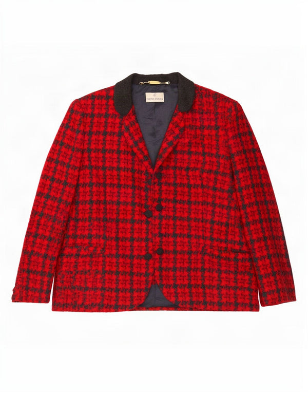 Donna Enrica Womens 3 Button Blazer Jacket UK 16 Large Red Houndstooth