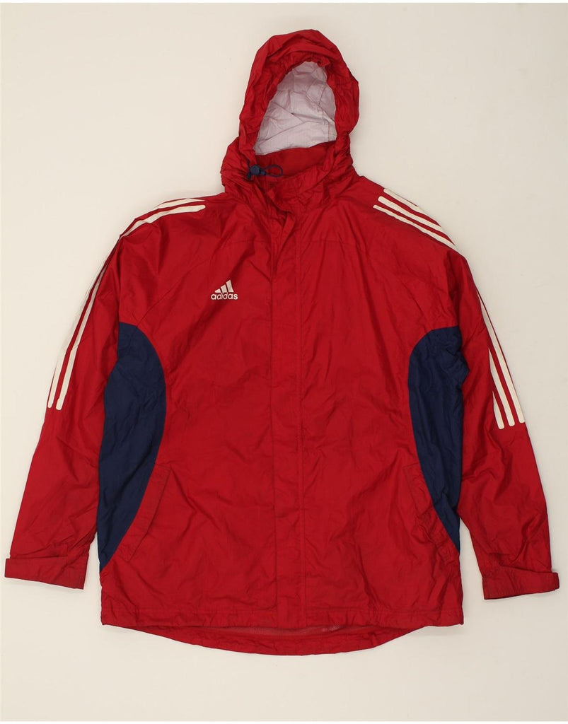 ADIDAS Mens Hooded Tracksuit Top Jacket UK 42/44 Large Red Polyamide | Vintage Adidas | Thrift | Second-Hand Adidas | Used Clothing | Messina Hembry 