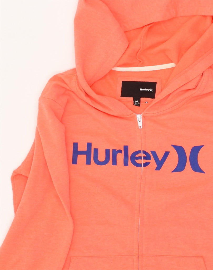 HURLEY Womens Graphic Zip Hoodie Sweater UK 12 Medium Orange Polyester | Vintage Hurley | Thrift | Second-Hand Hurley | Used Clothing | Messina Hembry 