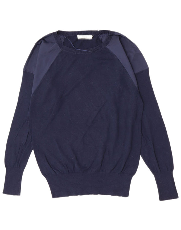 Oasis Womens Crew Neck Jumper Sweater UK 10 Small Navy Blue Colourblock