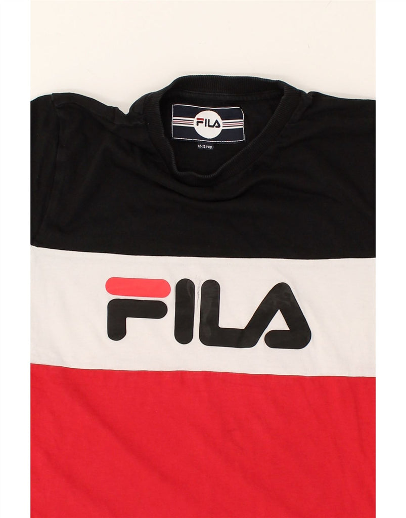 FILA Boys Graphic T-Shirt Top 12-13 Years Red Colourblock Cotton | Vintage Fila | Thrift | Second-Hand Fila | Used Clothing | Messina Hembry 