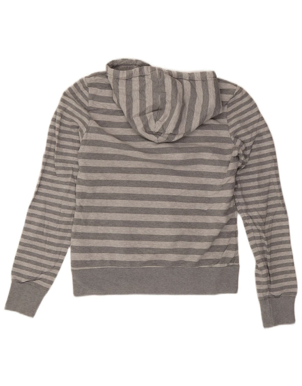 Nike Womens Graphic Hoodie Jumper UK 10/12 Medium Grey Striped Cotton