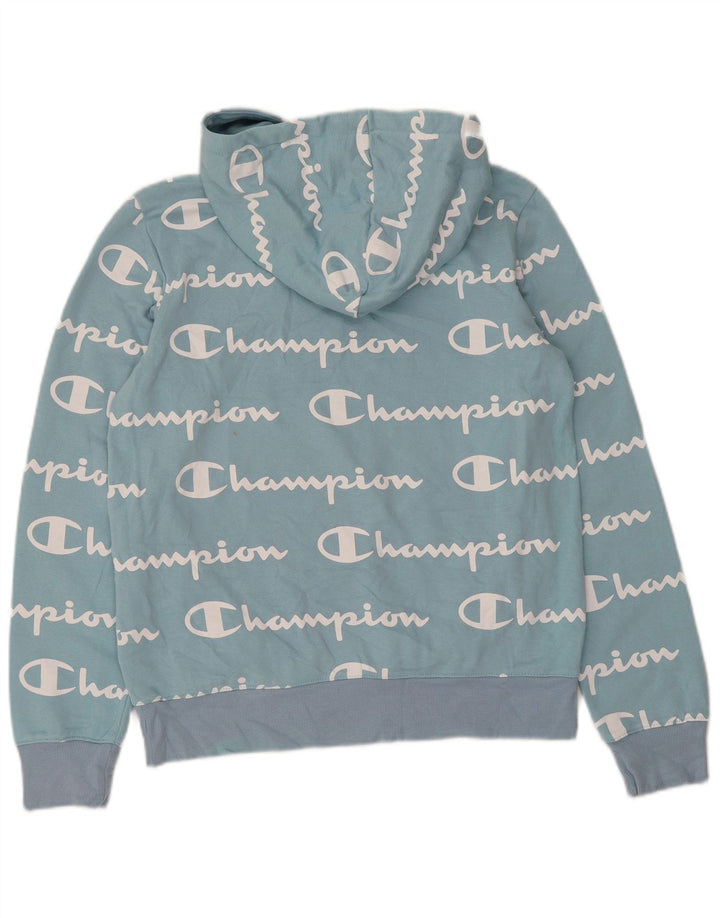 CHAMPION Womens Graphic Hoodie Jumper UK 12 Medium Blue