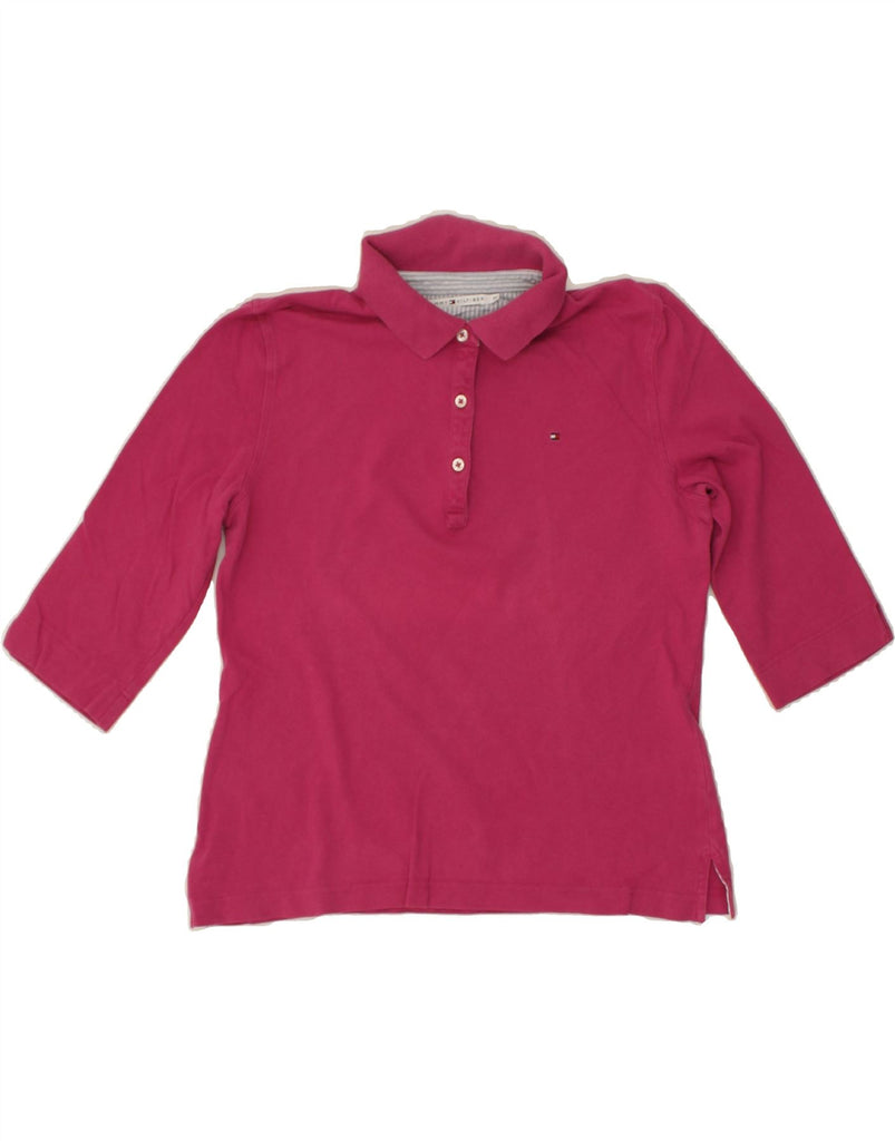 TOMMY HILFIGER Womens 3/4 Sleeve Polo Shirt UK 14 Medium Pink Cotton | Vintage Tommy Hilfiger | Thrift | Second-Hand Tommy Hilfiger | Used Clothing | Messina Hembry 