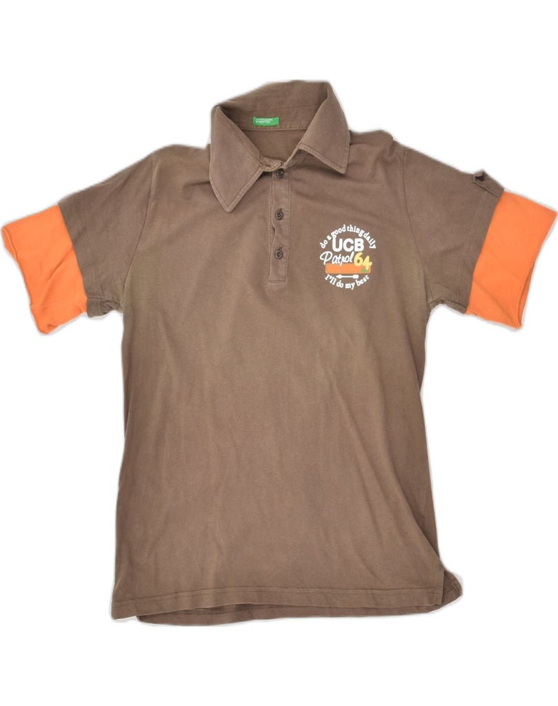 BENETTON Mens Graphic Polo Shirt Small Brown | Vintage Benetton | Thrift | Second-Hand Benetton | Used Clothing | Messina Hembry 