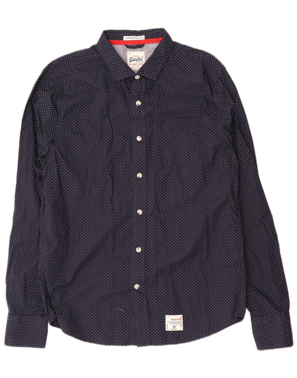 Superdry Mens Shirt XL Navy Blue Spotted Cotton