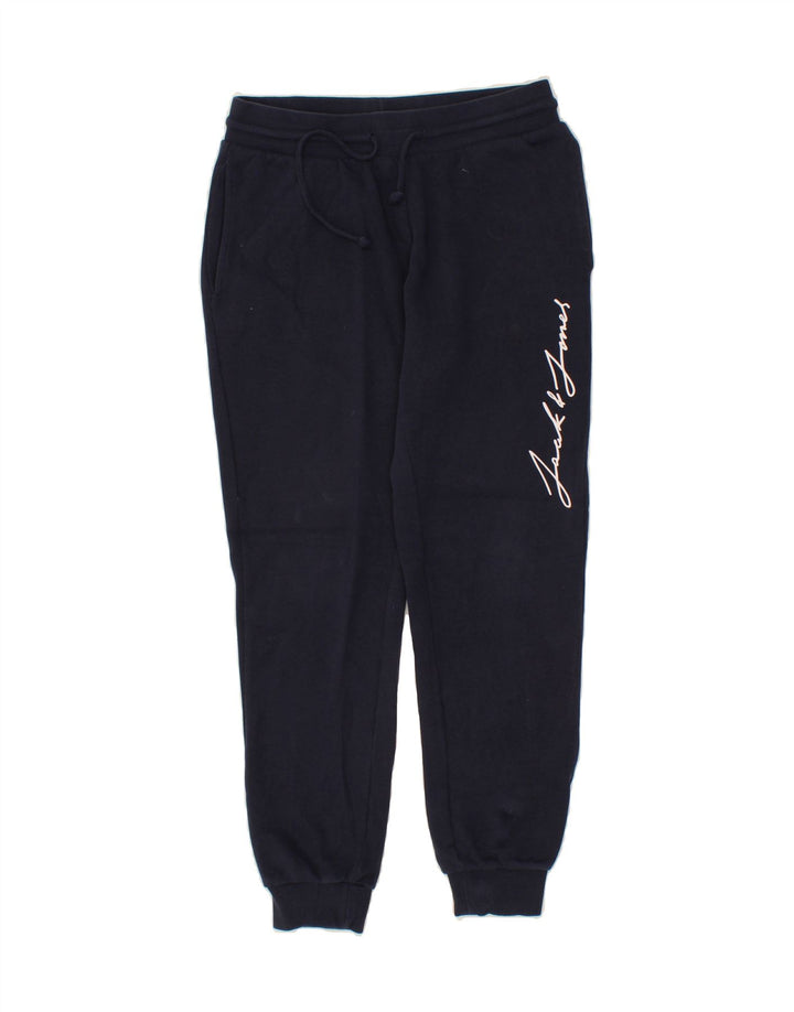 JACK & JONES Mens Graphic Tracksuit Trousers Joggers Small Navy Blue Vintage Jack & Jones and Second-Hand Jack & Jones from Messina Hembry 