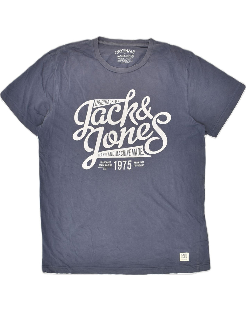 JACK & JONES Mens Graphic T-Shirt Top Large Navy Blue Cotton | Vintage Jack & Jones | Thrift | Second-Hand Jack & Jones | Used Clothing | Messina Hembry 