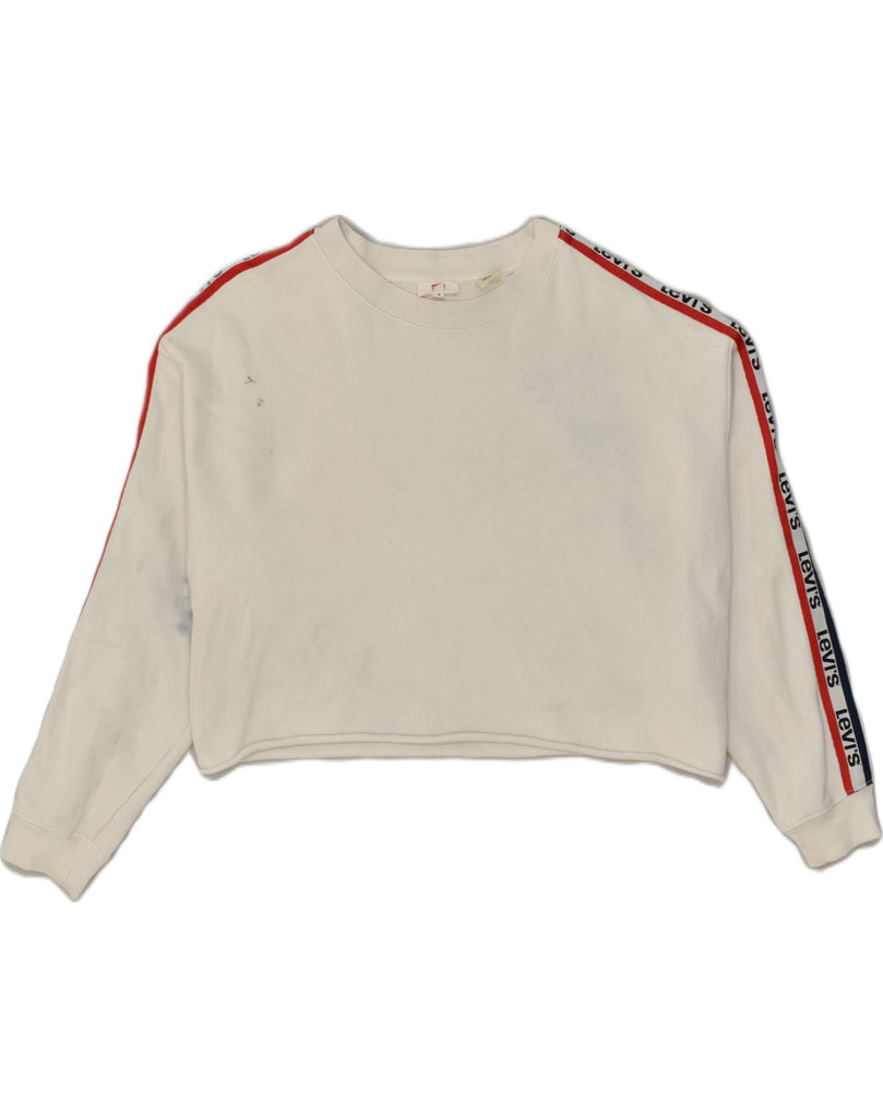 LEVI'S Womens Oversized Crop Sweatshirt Jumper UK 16 Large Off White | Vintage Levi's | Thrift | Second-Hand Levi's | Used Clothing | Messina Hembry 