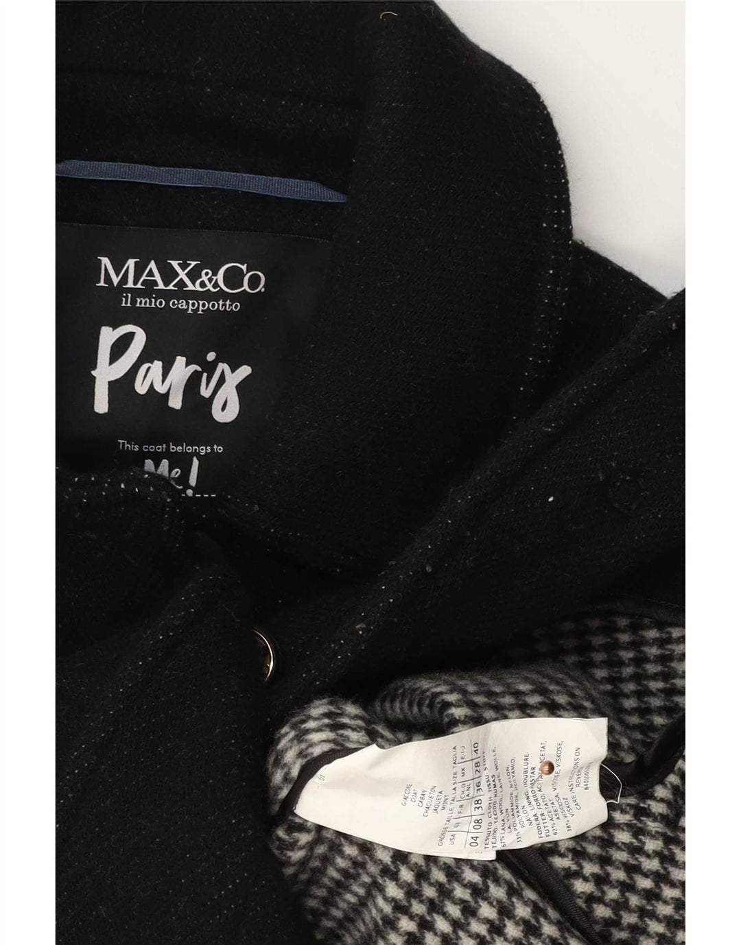 Max&Co. Womens Overcoat UK 8 Small Black Wool