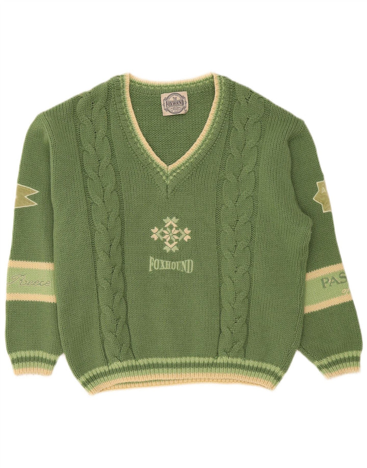 Foxhound Mens Graphic V-Neck Jumper Sweater XL Green Striped Wool