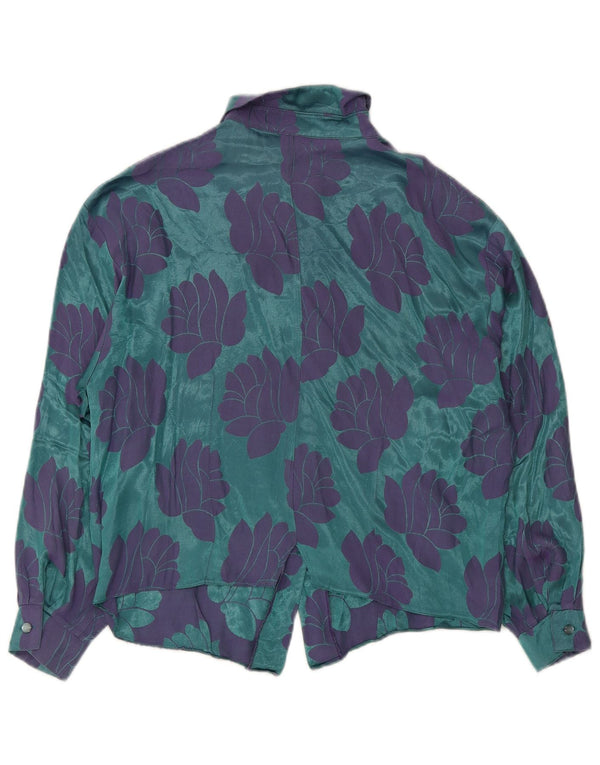 Vintage Womens Shirt Blouse UK 16 Large Blue Floral Acetate