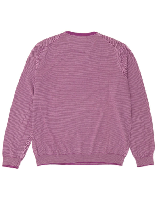 Massimo Dutti Mens V-Neck Jumper Sweater XL Purple Striped Cotton