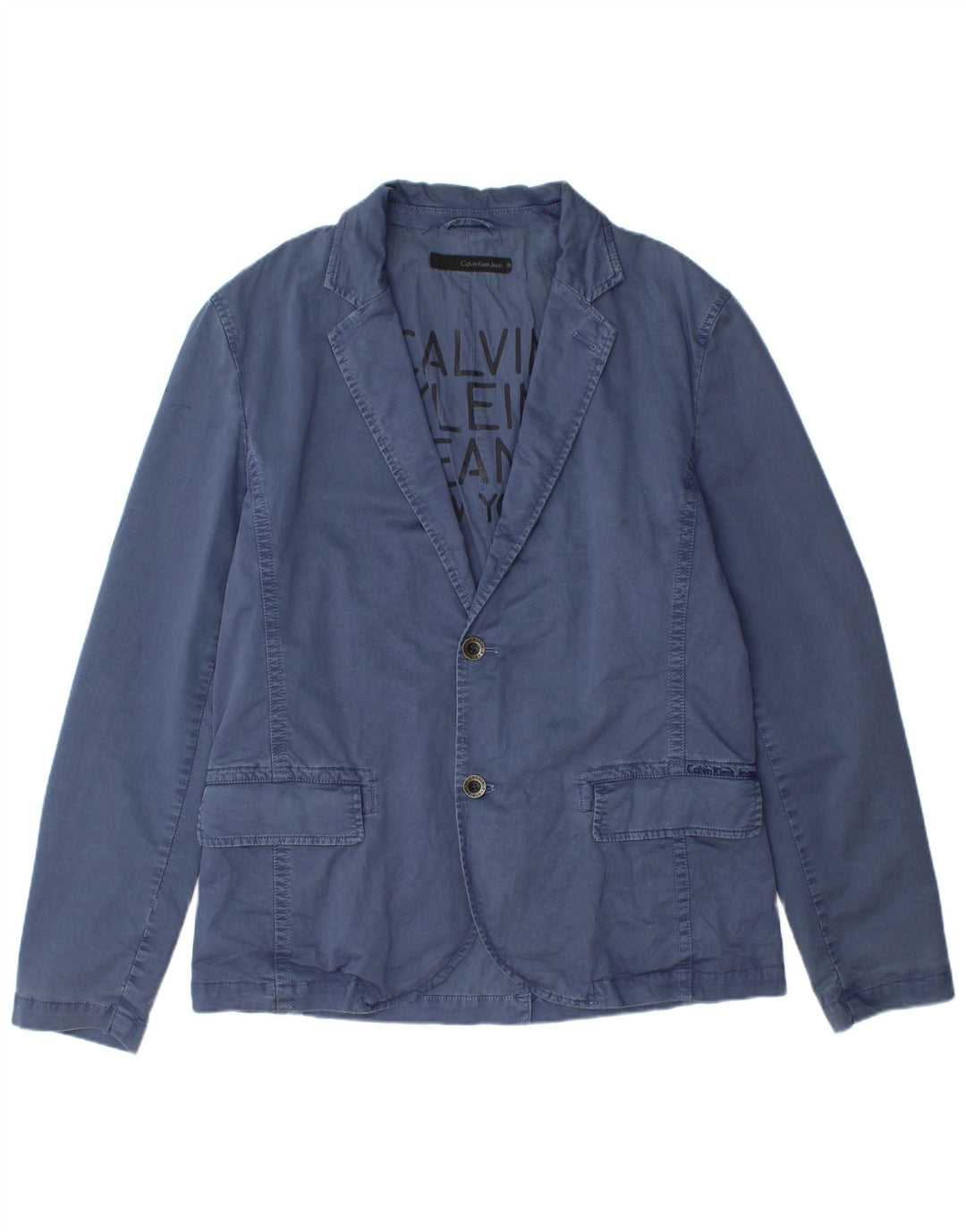 Calvin Klein Jeans Mens 2 Button Blazer Jacket UK 42 XL Blue Cotton