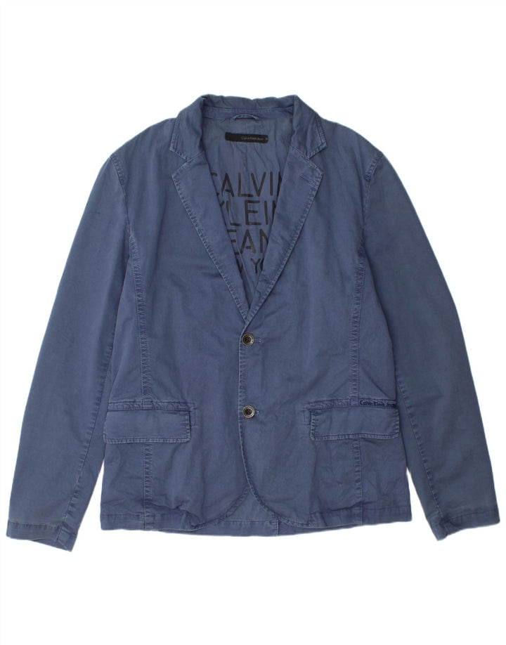 Calvin Klein Jeans Mens 2 Button Blazer Jacket UK 42 XL Blue Cotton