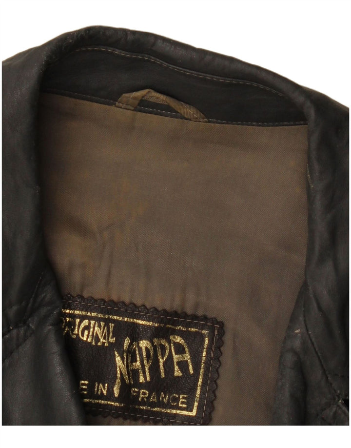 Vintage Womens Double Breasted Leather Jacket UK 8 Small Grey Leather