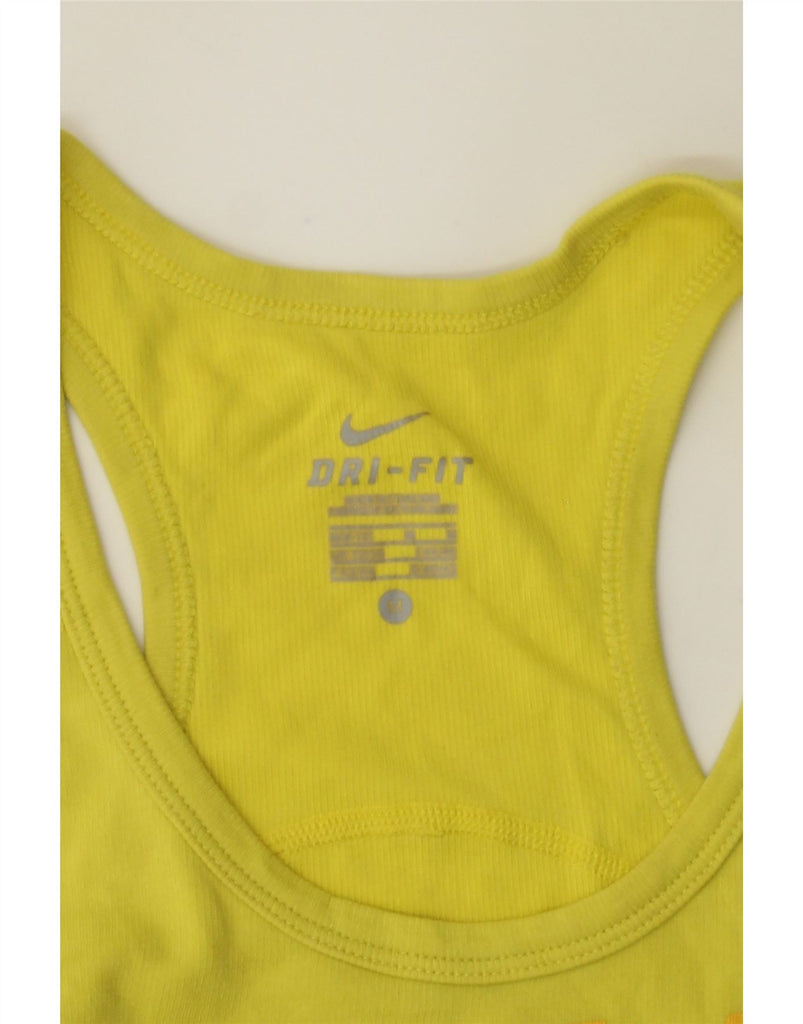 NIKE Womens Graphic Vest Top UK 12 Medium Yellow Cotton Vintage Nike and Second-Hand Nike from Messina Hembry 