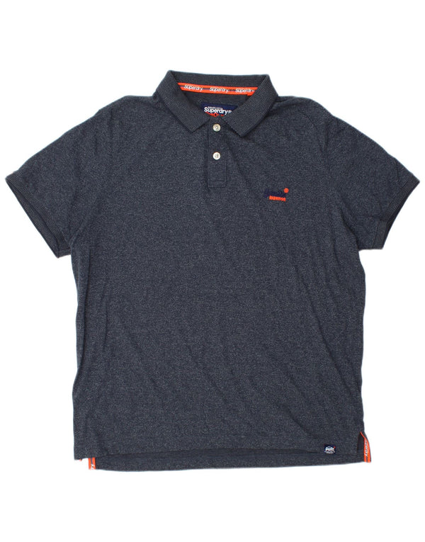Superdry Mens Polo Shirt 3XL Navy Blue Flecked Cotton