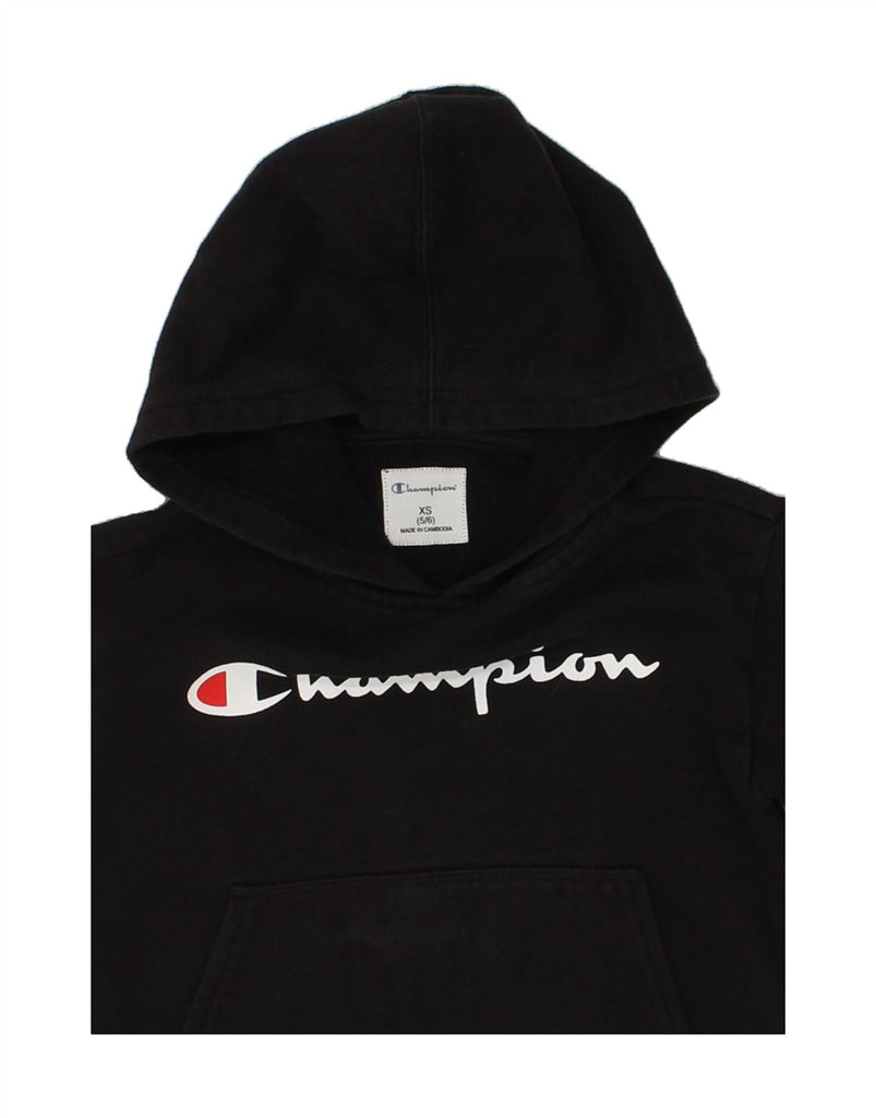 CHAMPION Boys Graphic Hoodie Jumper 5-6 Years XS Black Cotton | Vintage Champion | Thrift | Second-Hand Champion | Used Clothing | Messina Hembry 