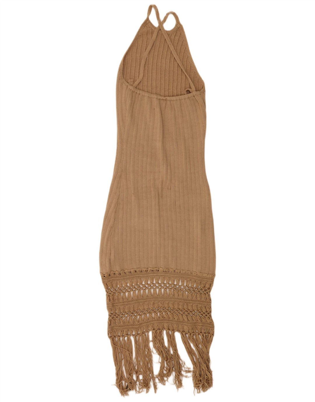 Shein Womens Knit Halter Dress UK 14 Large Beige Polyester