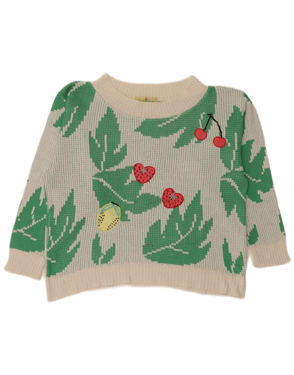 Vintage Womens Crop Boat Neck Jumper Sweater UK 10 Small White Acrylic