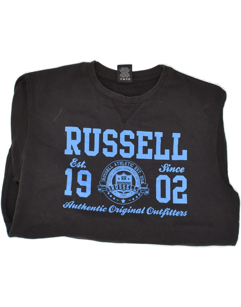 RUSSELL ATHLETIC Mens Graphic Sweatshirt Jumper Small Black Cotton | Vintage Russell Athletic | Thrift | Second-Hand Russell Athletic | Used Clothing | Messina Hembry 