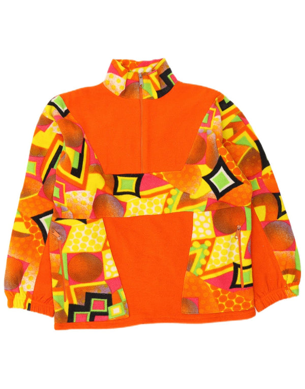 Vintage Womens Zip Neck Fleece Jumper UK 18 XL Orange Geometric