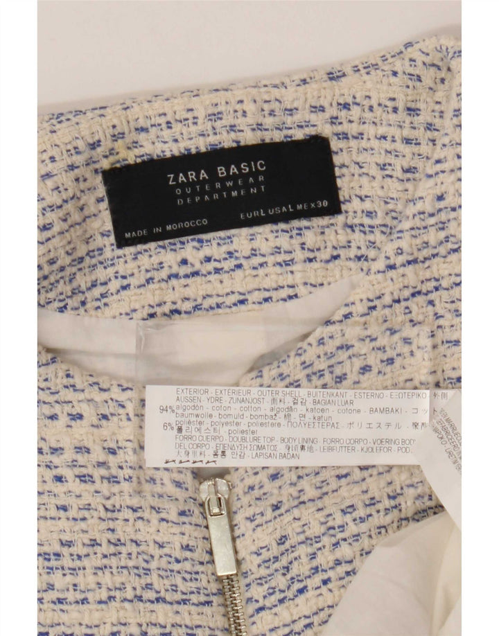 Zara Womens Longline Full Zip Blazer Jacket UK 14 Large White Flecked