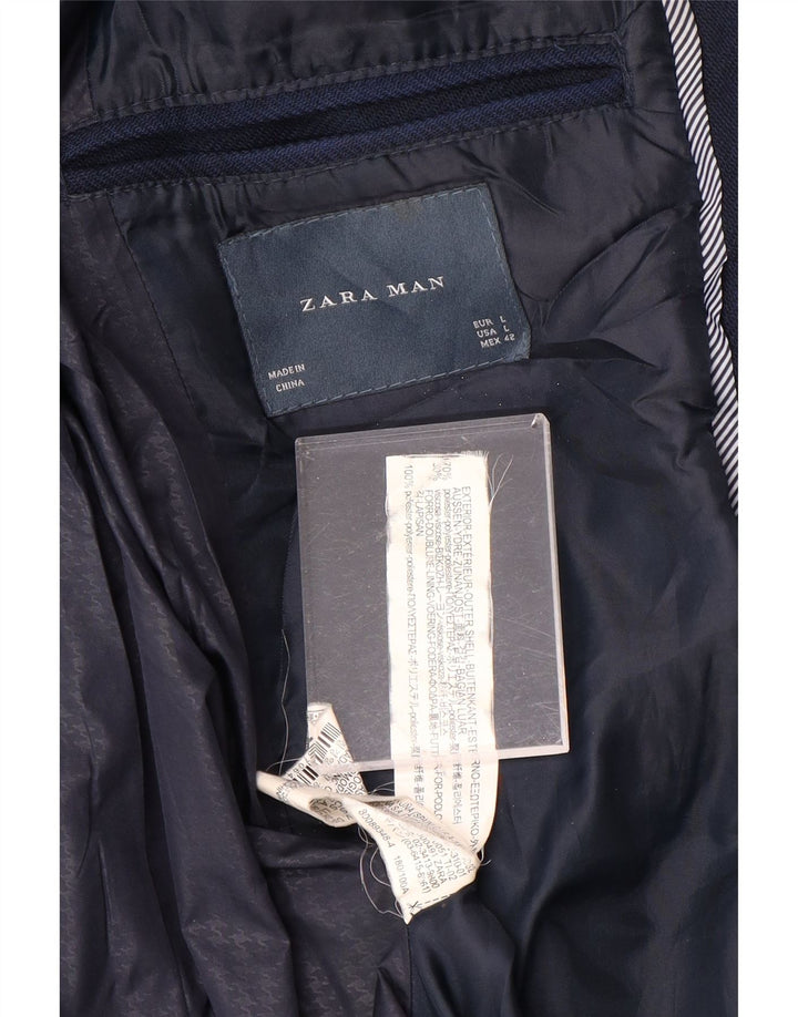 ZARA Mens Overcoat UK 40 Large Navy Blue Polyester