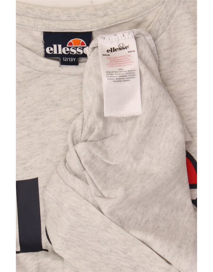 ELLESSE Girls Graphic T-Shirt Top 12-13 Years Grey Flecked Cotton