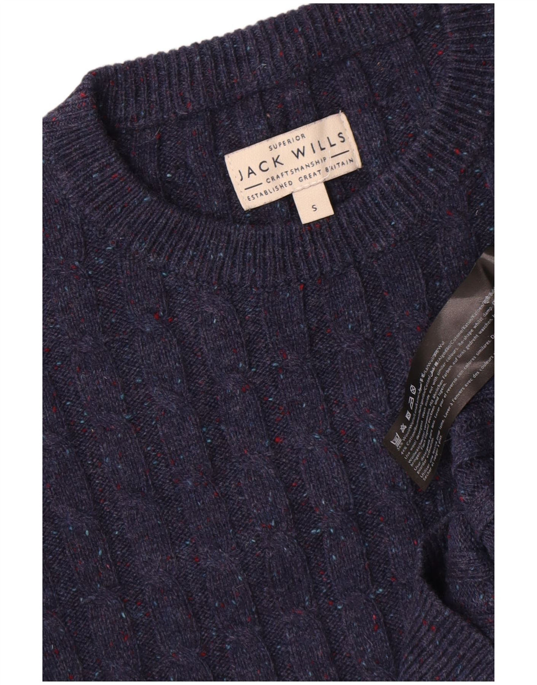 Jack Wolfskin Mens Crew Neck Jumper Sweater Small Navy Blue Flecked Wool