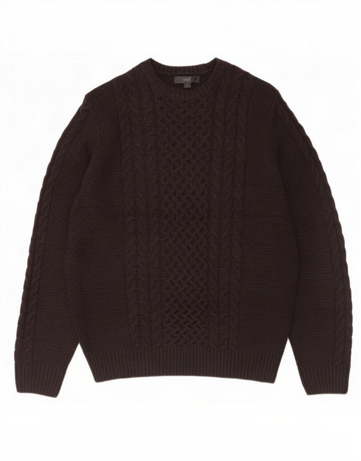 Marks & Spencer Mens Crew Neck Jumper Sweater XL Brown Acrylic