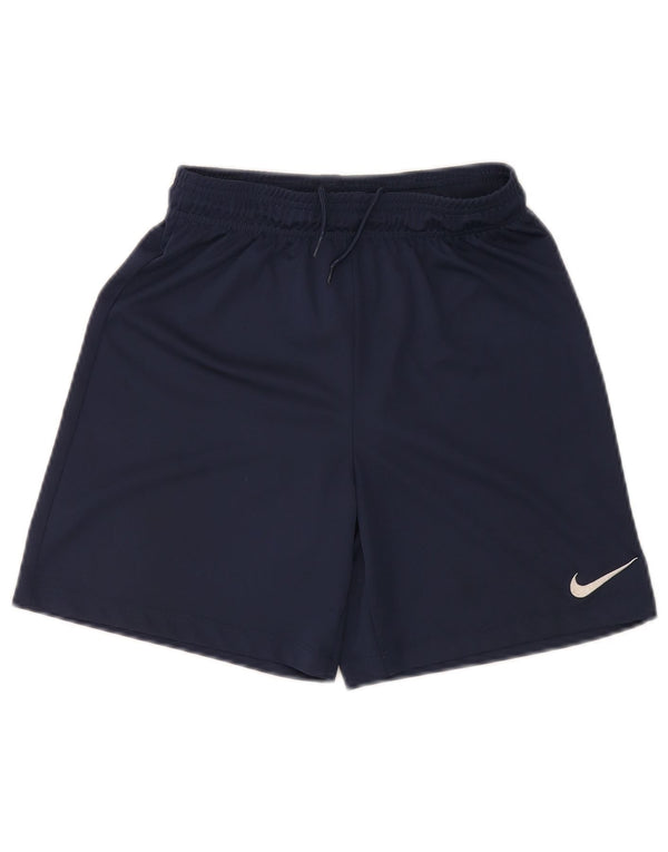 NIKE Boys Dri Fit Sport Shorts 12-13 Years Large Navy Blue Polyester