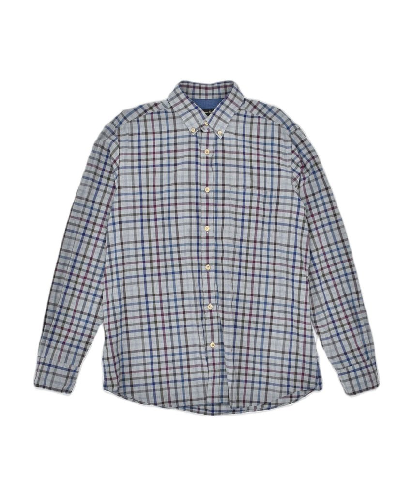 MASSIMO DUTTI Mens Shirt Large Grey Check Cotton Classic | Vintage | Thrift | Second-Hand | Used Clothing | Messina Hembry 