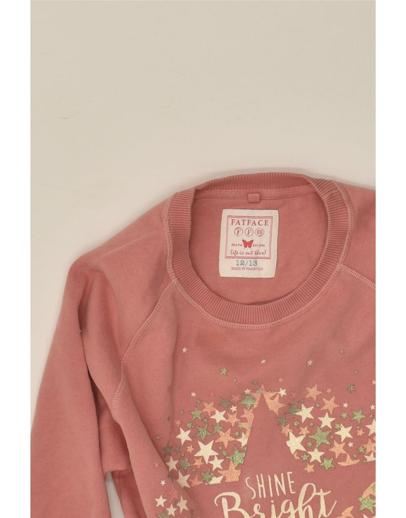 FAT FACE Girls Graphic Sweatshirt Jumper 12-13 Years Pink Geometric Cotton | Vintage Fat Face | Thrift | Second-Hand Fat Face | Used Clothing | Messina Hembry 