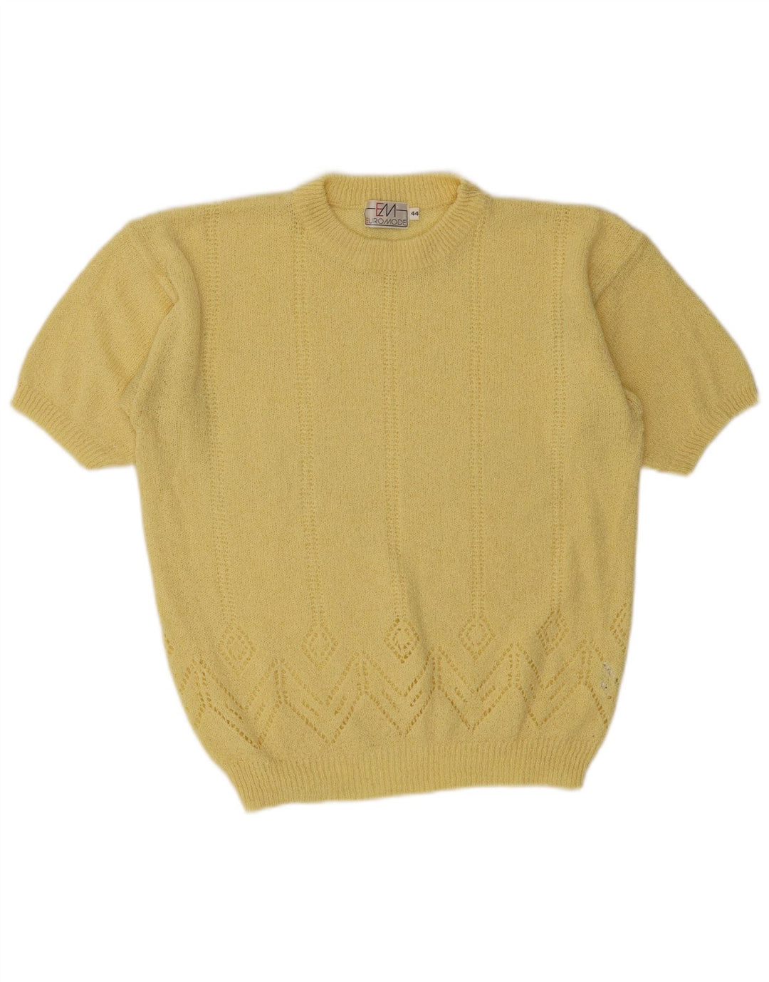 Euro Mode Womens Short Sleeve Crew Neck Jumper Sweater IT 44 Medium Yellow