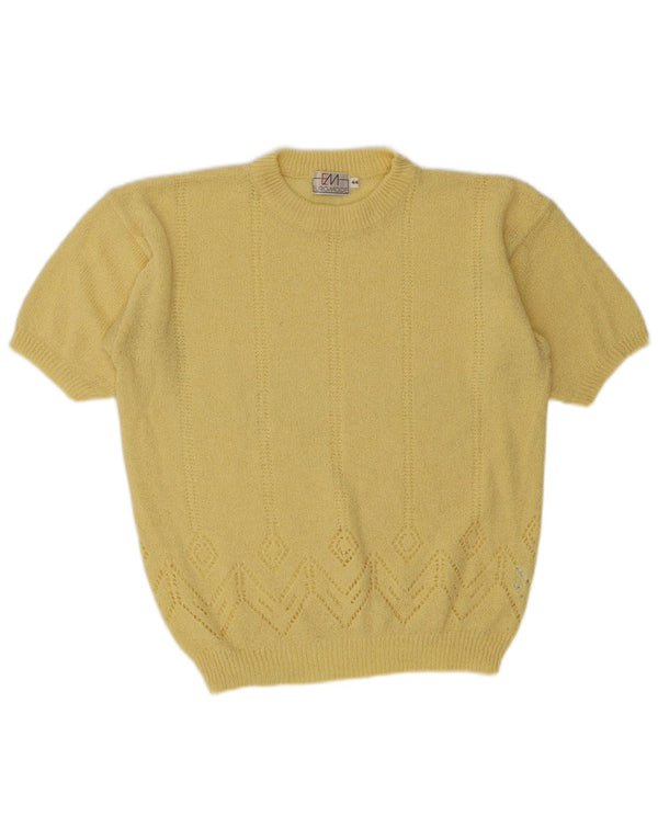 Euro Mode Womens Short Sleeve Crew Neck Jumper Sweater IT 44 Medium Yellow