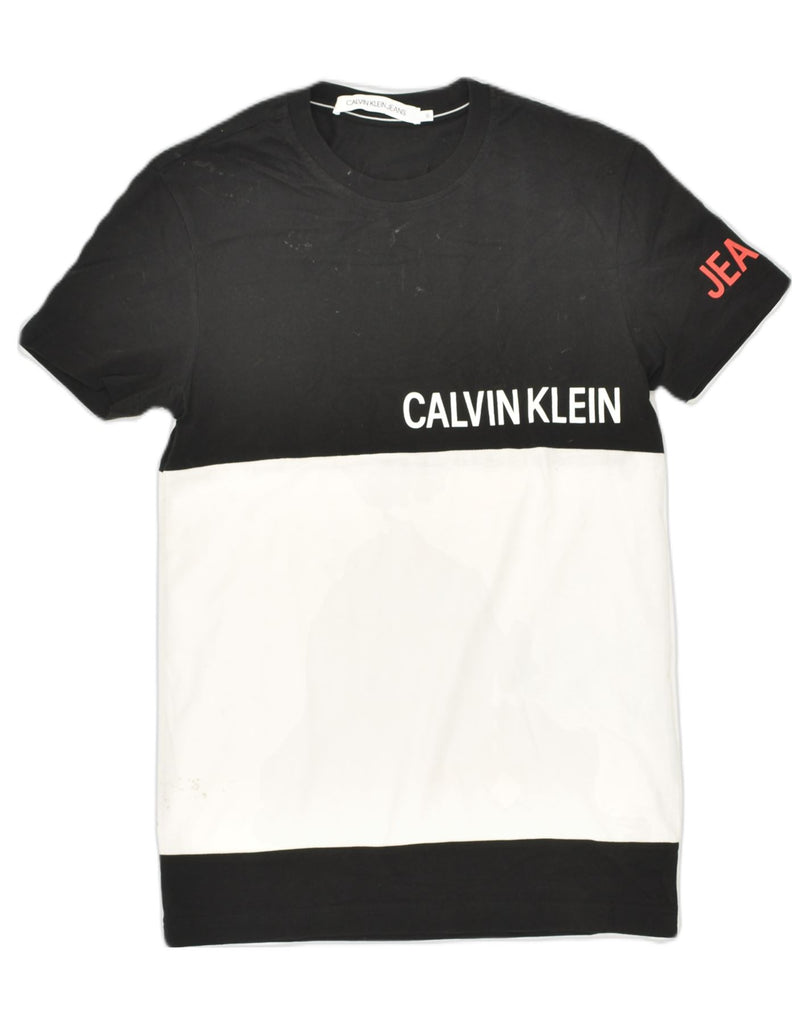 CALVIN KLEIN Mens Graphic T-Shirt Top Small Black Colourblock Cotton | Vintage Calvin Klein | Thrift | Second-Hand Calvin Klein | Used Clothing | Messina Hembry 